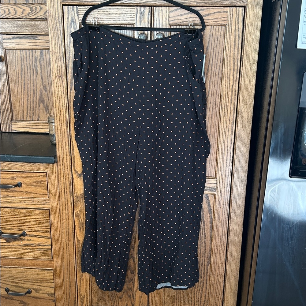 Nwt Nordstrom Rack Black Rust Hanna Polka Dot Soft Pants Wide Leg Minimalist 3X‎